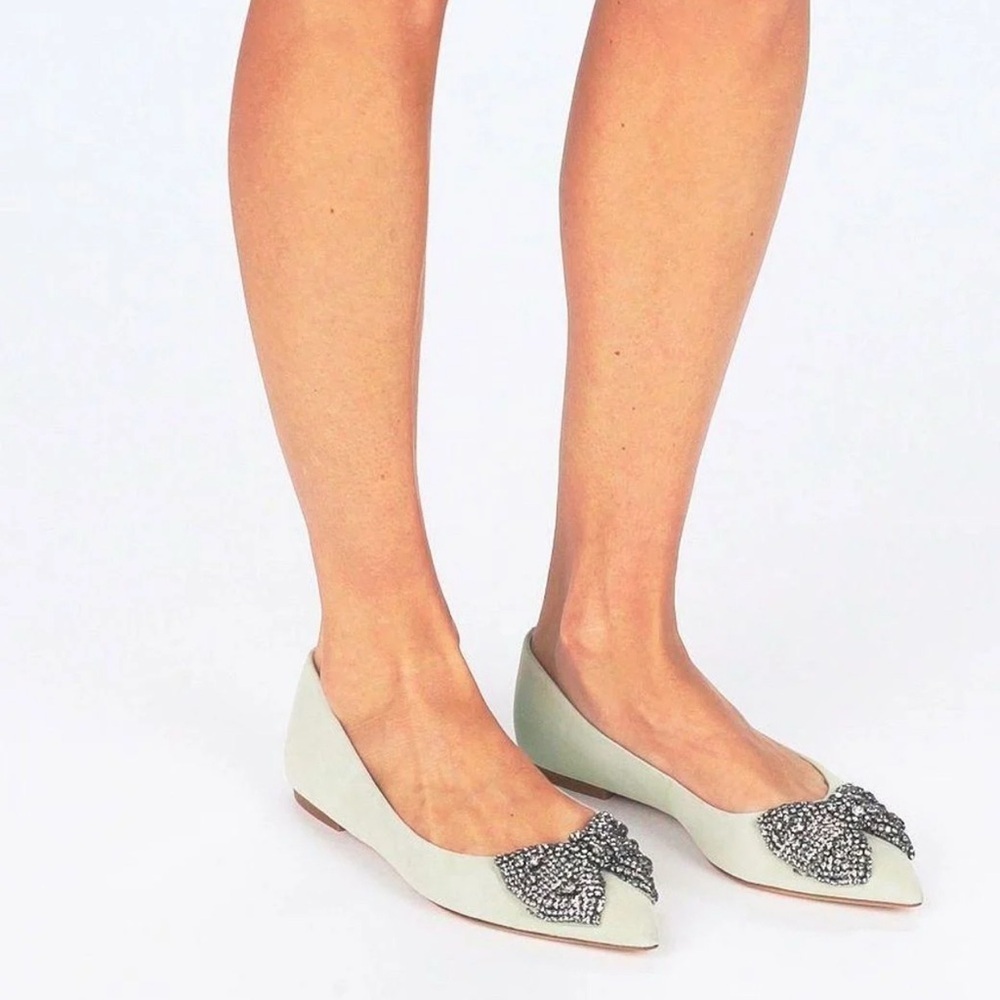 Tory Burch Cream Flats with Embellished Bow